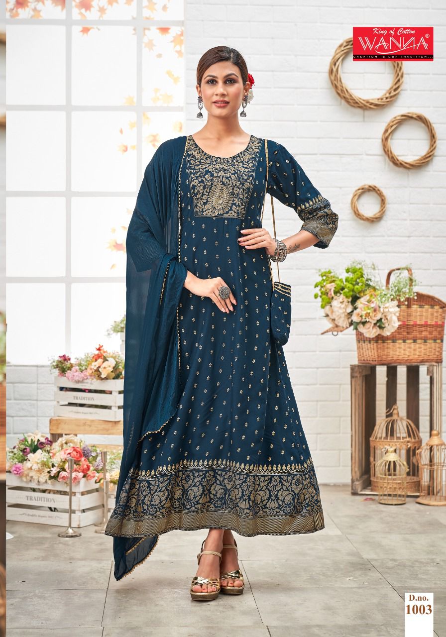Wanna Paheli Rayon Designer Ethnic Wear Long Kurti With Dupatta Collection